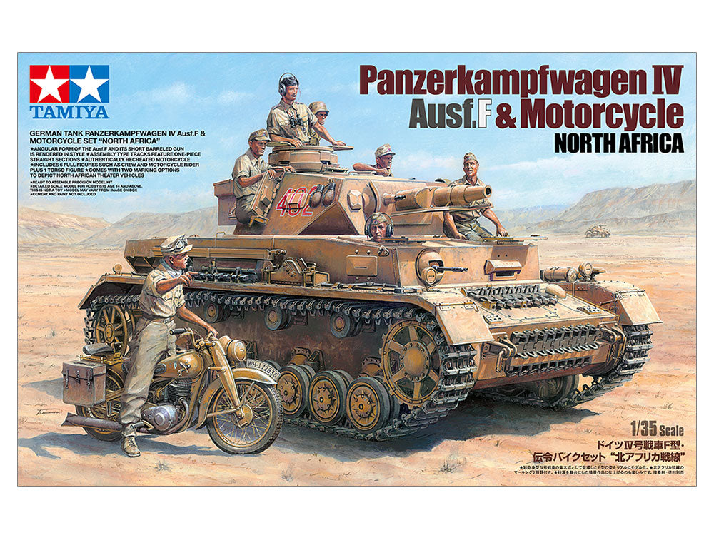 Tamiya 1/35 German Tank Panzer IV Ausf.F & Motorcycle Model Set 25208 (ONLINE ORDER ONLY)