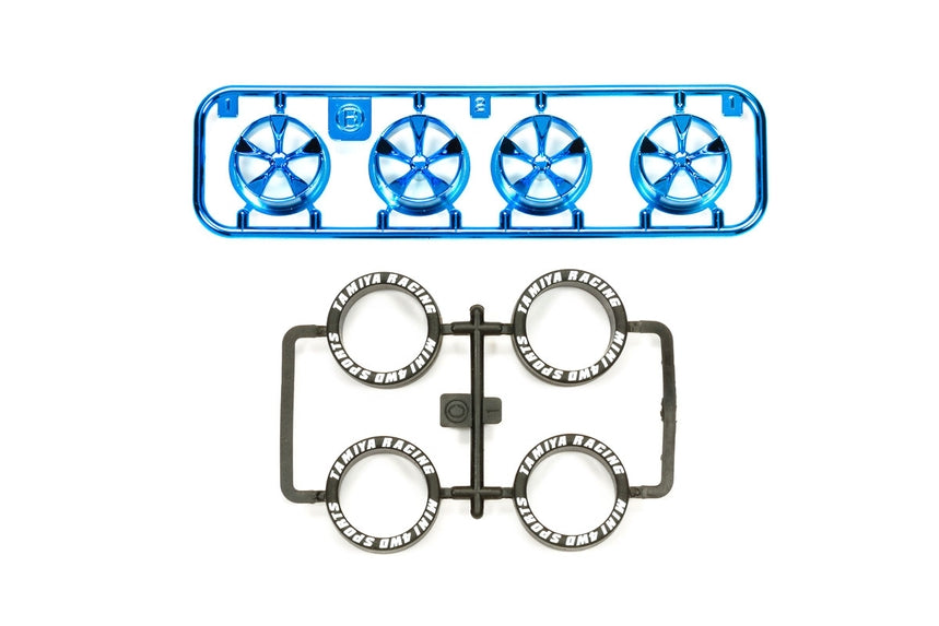 Tamiya JR Low Profile Tire/Wheel Set 5-Spoke Blue Plate (ONLINE ORDER ONLY)