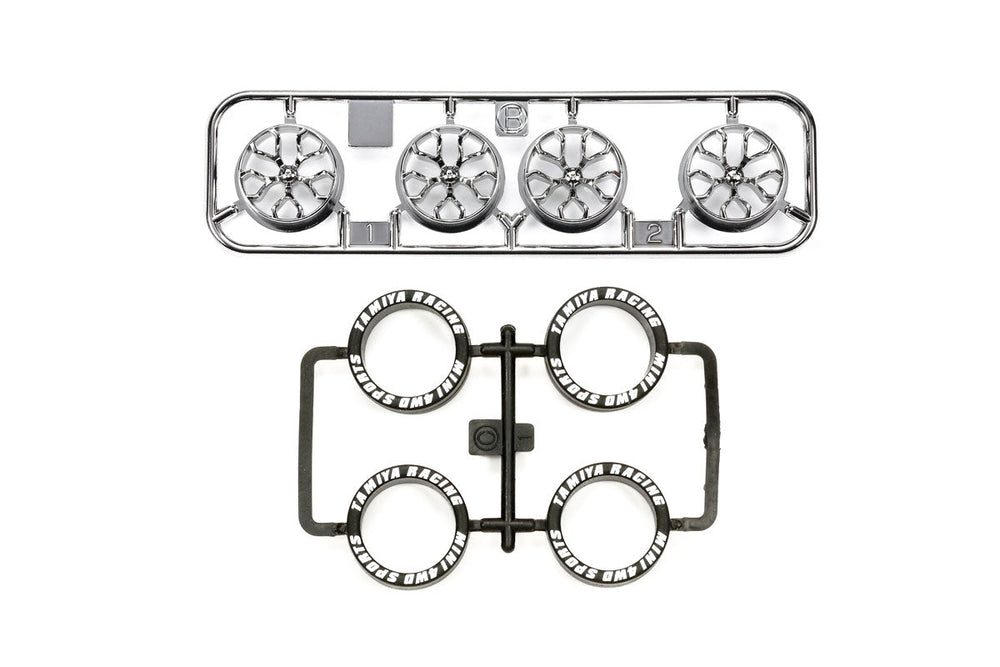 Tamiya JR LP Tire/Plated Wheel Set, Black Plated (Y-Spoke) 95526 (ONLINE ORDER ONLY)