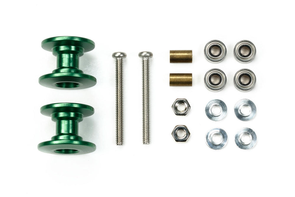 Tamiya JR LW Double Aluminum Rollers, 13-12mm, Green 95606 (ONLINE ORDER ONLY)