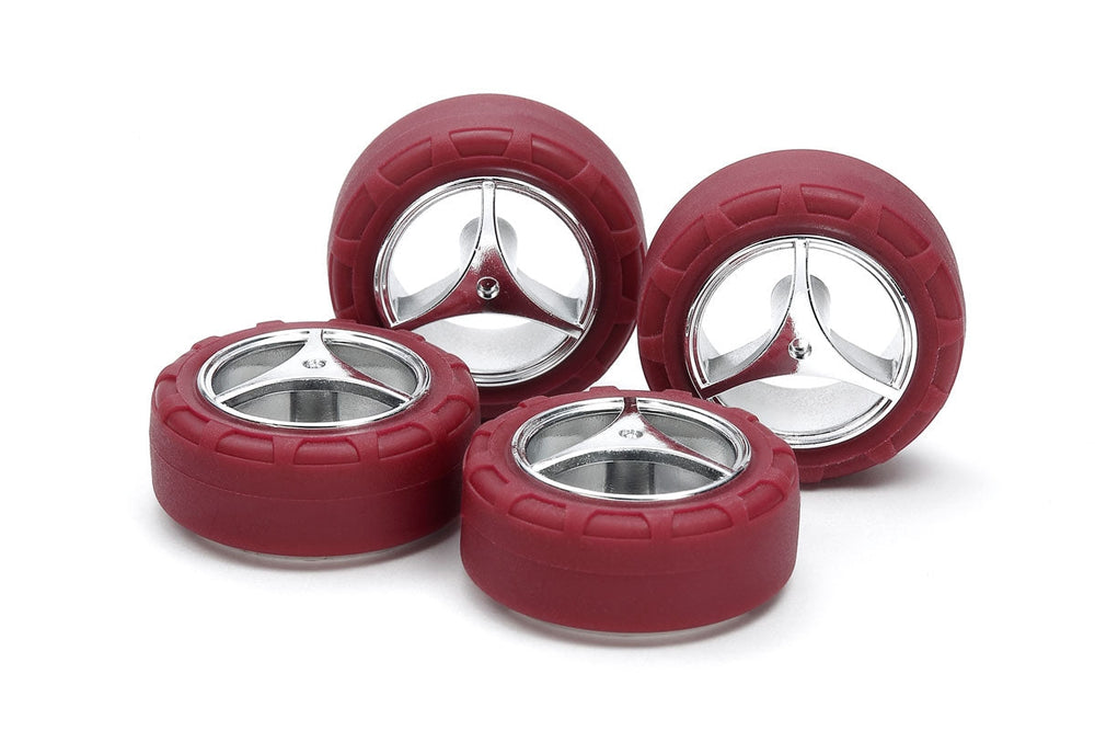 Tamiya JR LF Small Dia Narrow Tires, 3-Spoke Wheels Super X/XX 95649 (ONLINE ORDER ONLY)