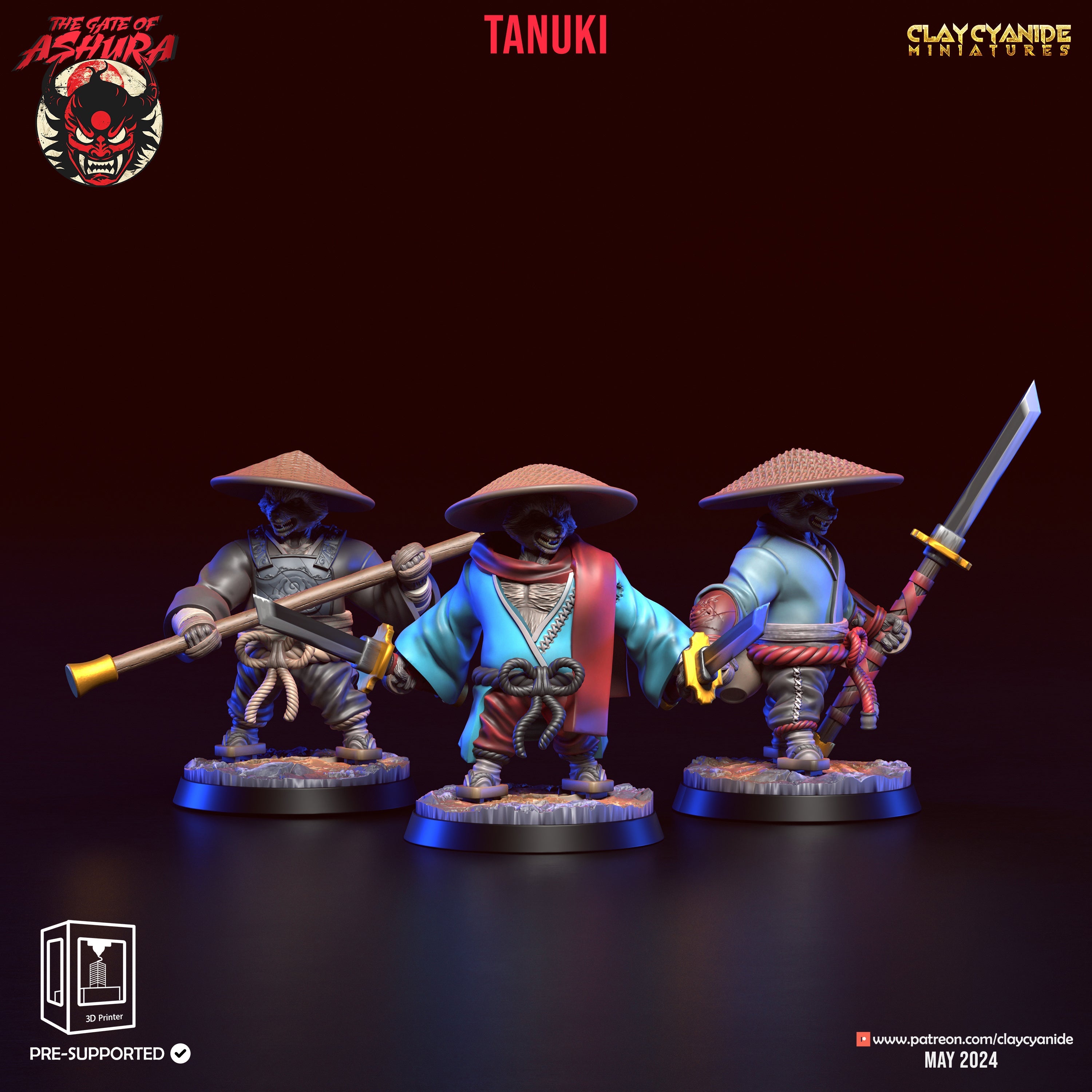3D Printed Clay Cyanide Tanuki Set The Gate of Ashura 28 32 mm D&D (Online Only)