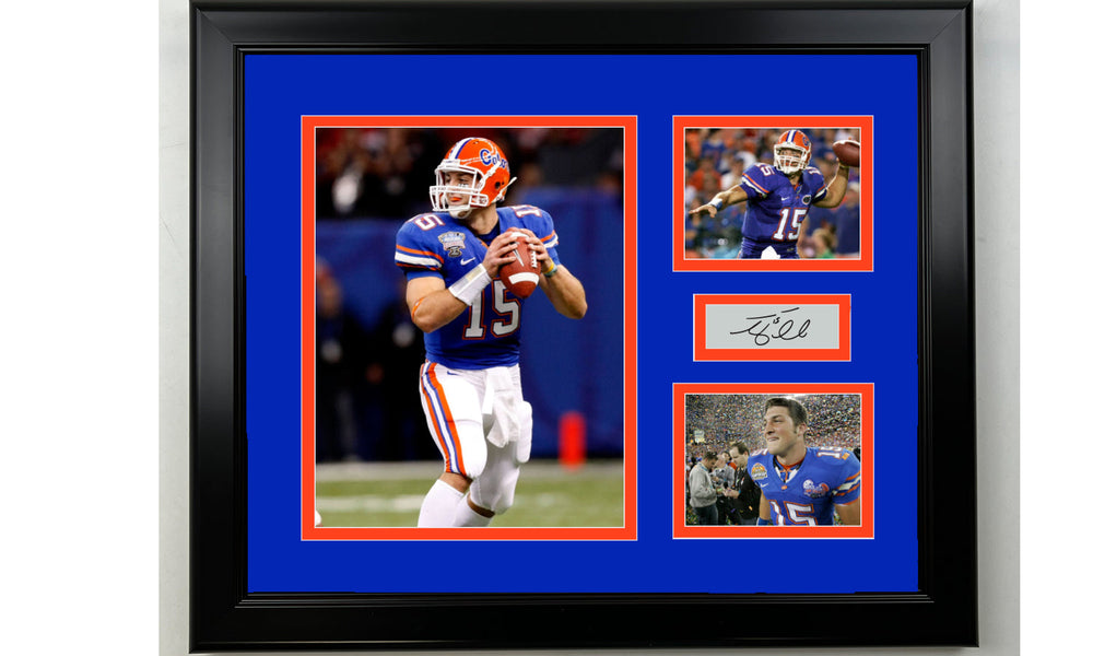 Framed Tim Tebow Florida Gators Facsimile Laser Engraved Signature Football 14x11 3 Photo Collage (ONLINE ORDER ONLY)