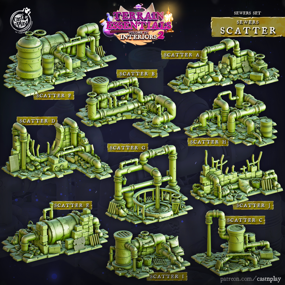 3D Printed Cast n Play Sewers Scatter Terrain Set 28mm 32mm D&D (Online Only)