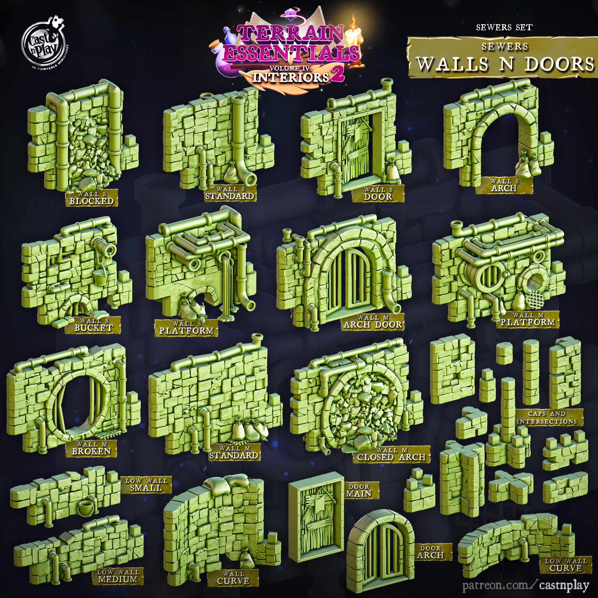 3D Printed Cast n Play Sewers Walls and Doors Set 28mm 32mm D&D (Online Only)