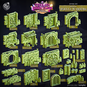 3D Printed Cast n Play Sewers Walls and Doors Set 28mm 32mm D&D (Online Only)