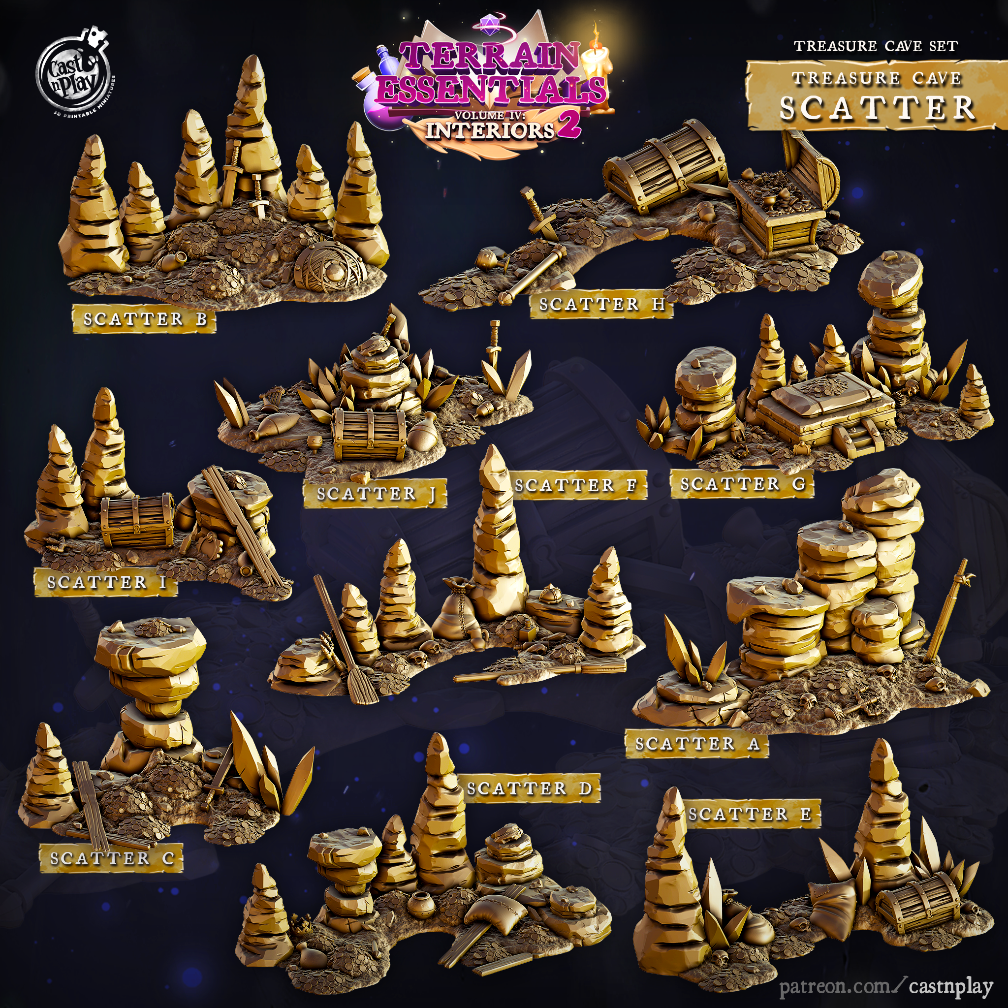 3D Printed Cast n Play Treasure Cave Scatter Terrain Set 28mm 32mm D&D (Online Only)