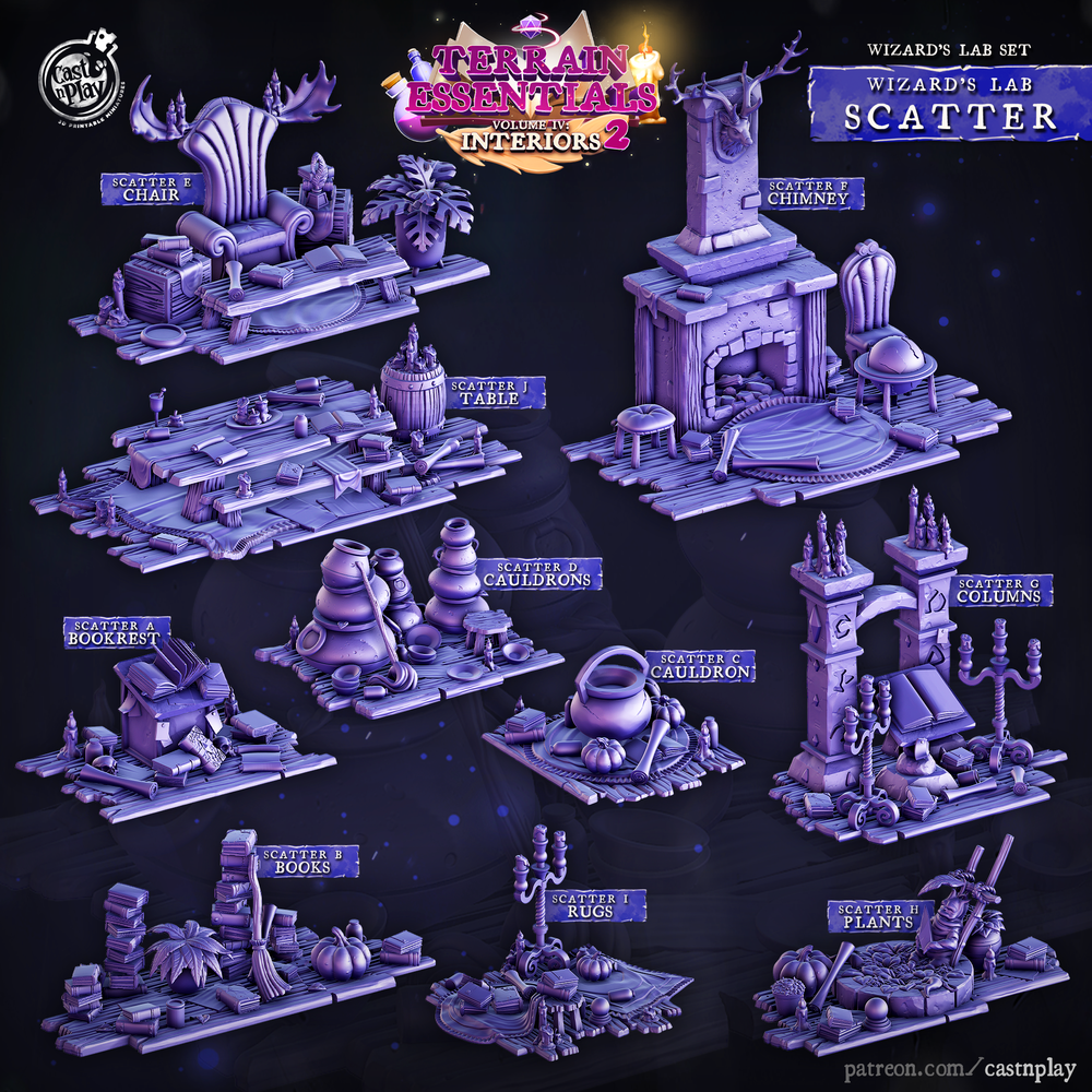 3D Printed Cast n Play Wizard's Lab Scatter Terrain Set 28mm 32mm D&D (Online Only)