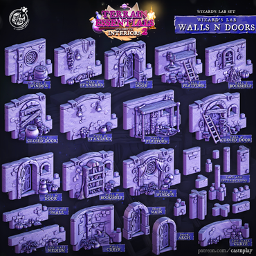 3D Printed Cast n Play Wizard's Lab Walls and Doors Set 28mm 32mm D&D (Online Only)