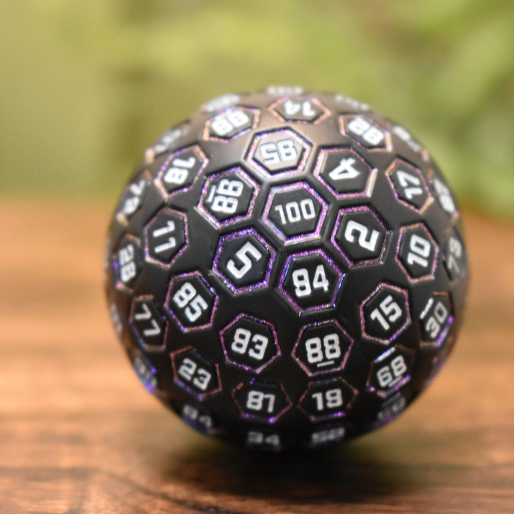 The Orb D100 -  Purple, White, and Black Metal Die (ONLINE ORDER ONLY)
