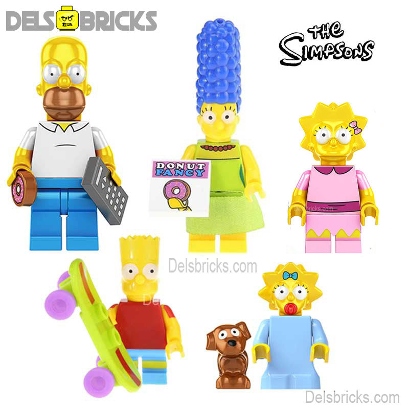 The Simpsons family of 5 Lego Minifigures Custom Toys (ONLINE ORDER ONLY)