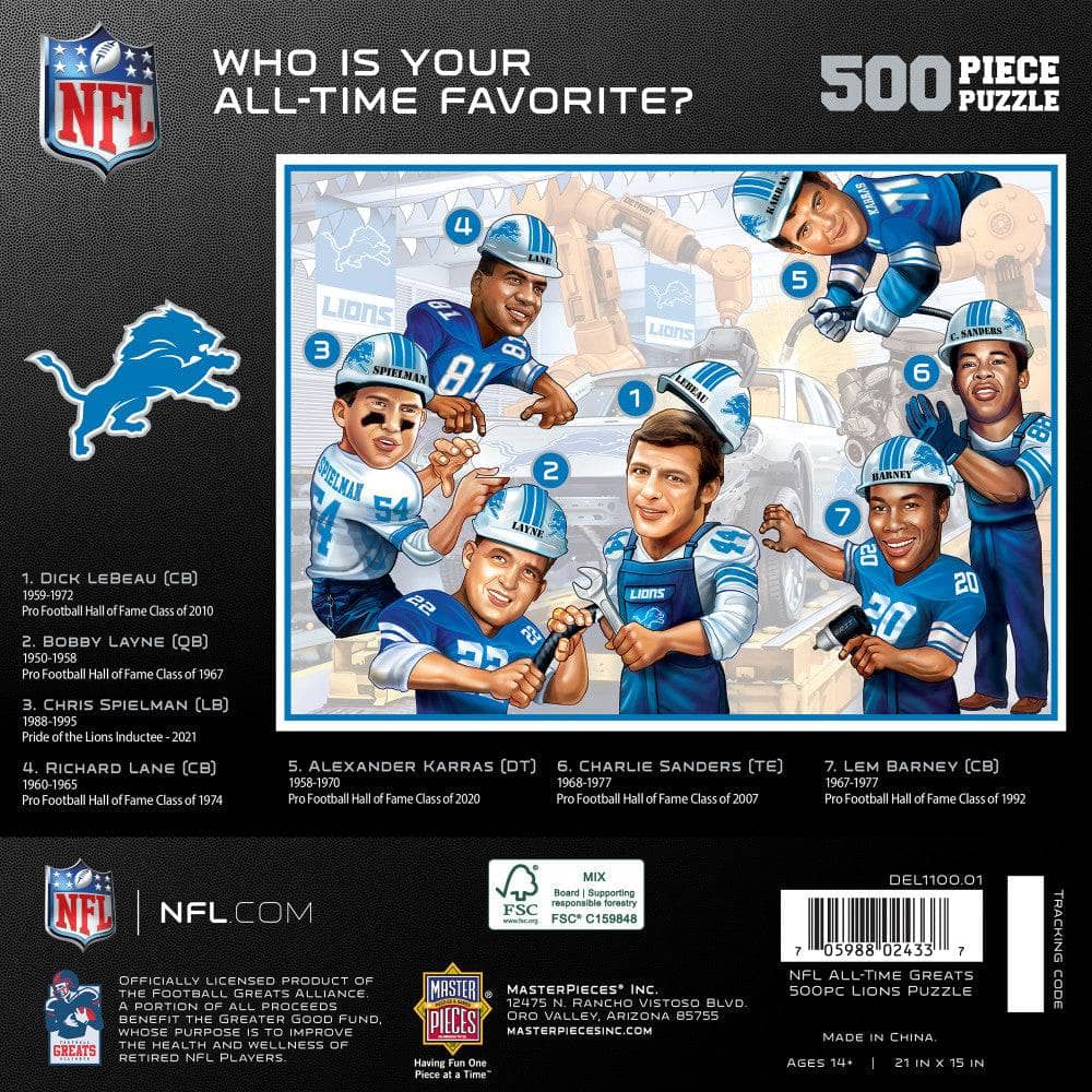Detroit Lions - All-Time Greats 500 Piece Jigsaw Puzzle