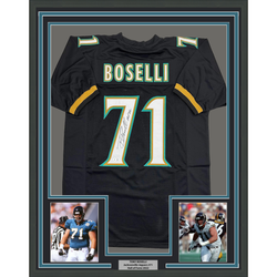 Framed Autographed/Signed Tony Boselli 35x39 HOF 22 Jacksonville Black Football Jersey Beckett BAS COA