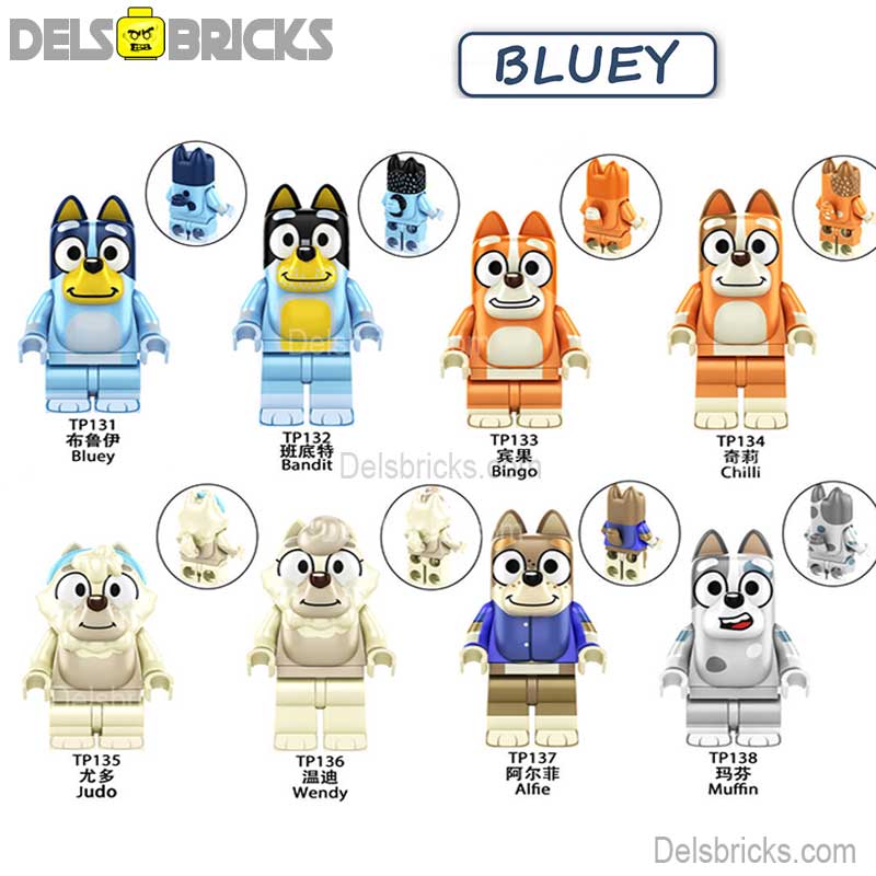 Bluey Set of 8 Lego Minifigures Custom Toys (ONLINE ORDER ONLY)