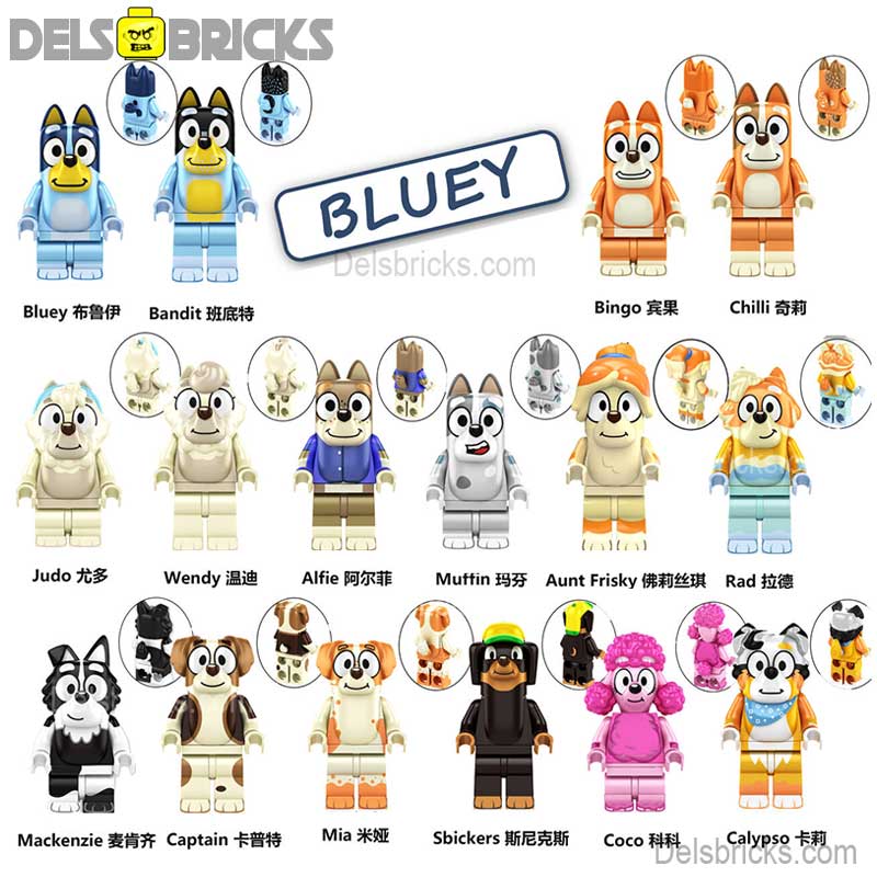 Bluey Set of 16 Lego Minifigures Custom Toys (ONLINE ORDER ONLY)