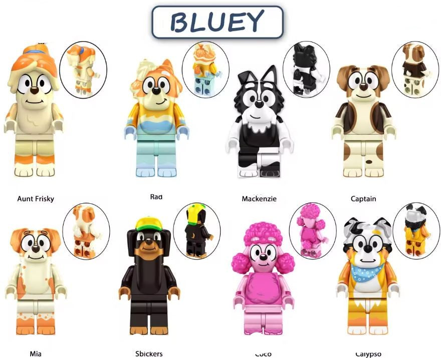 Bluey Custom Minifigure Set of 8 – Fun with Aunt Frisky, Rad, and Friends! (Online Only)