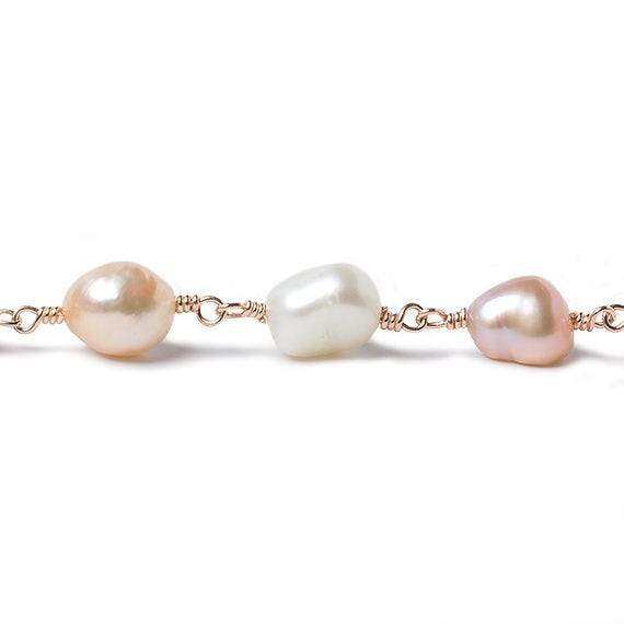 TriColor Baroque Pearl Rose Gold plated Chain by the foot 19 pieces (ONLINE ORDER ONLY)