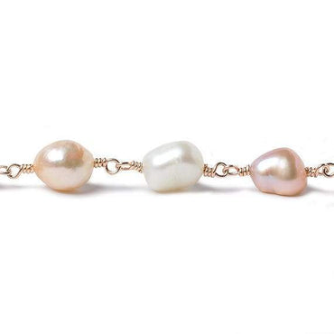 TriColor Baroque Pearl Rose Gold plated Chain by the foot 19 pieces (ONLINE ORDER ONLY)