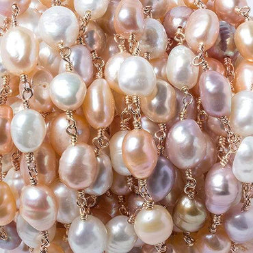 TriColor Baroque Pearl Rose Gold plated Chain by the foot 19 pieces (ONLINE ORDER ONLY)