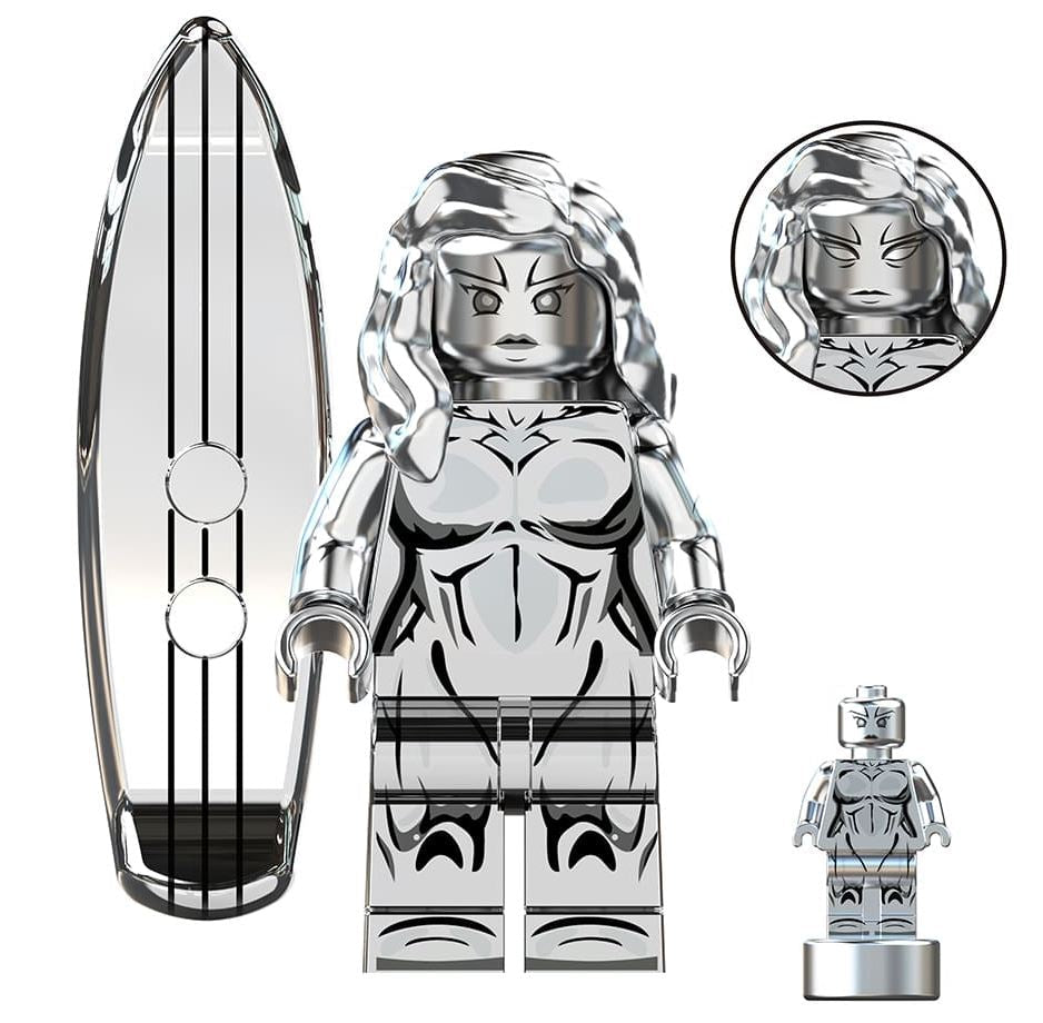 Cosmic Silver Heroine Custom Minifig – Female Space Surfer with Board (Fan-Made) (ONLINE ORDER ONLY)