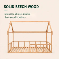 Twin Size Montessori House Bed for Kids with Fence