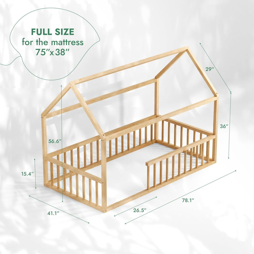 Twin Size Montessori House Bed for Kids with Fence (ONLINE ORDER ONLY)