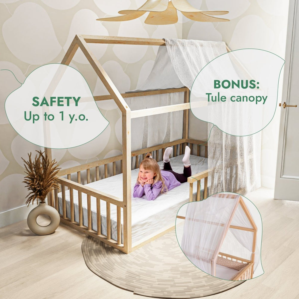 Twin Size Montessori House Bed for Kids with Fence (ONLINE ORDER ONLY)