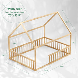 Twin Size Montessori House Bed for Kids with Fence (ONLINE ORDER ONLY)