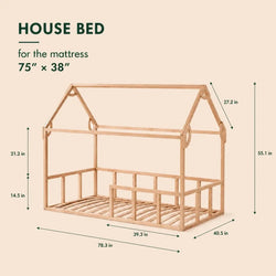 Twin Size Montessori House Bed for Kids with Fence