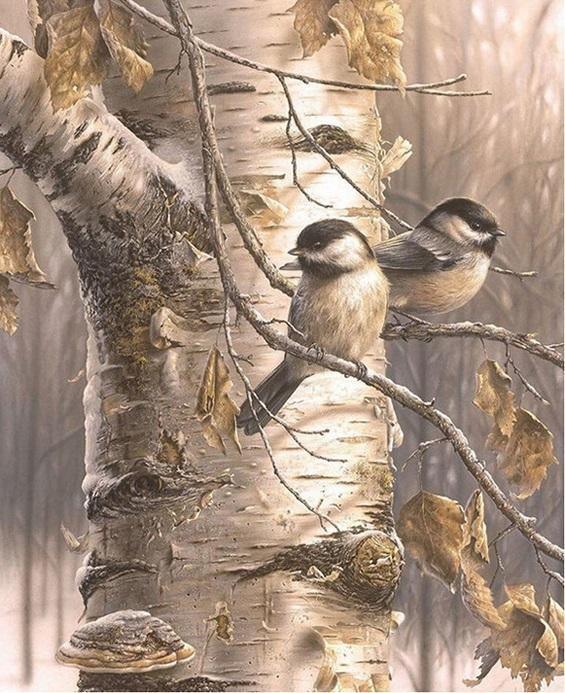Two Friend Birds on Birch Tree (ONLINE ORDER ONLY)