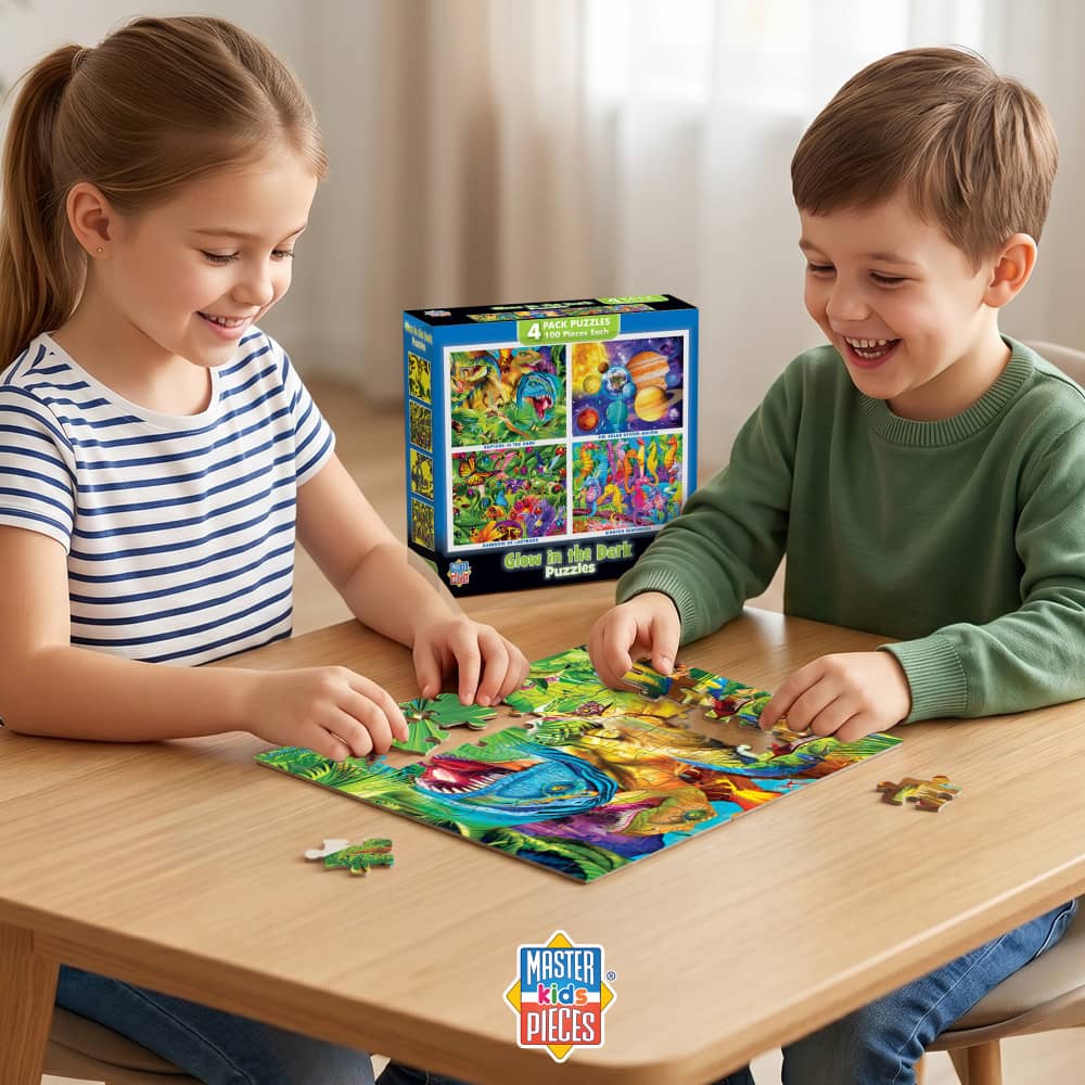 Glow in the Dark 100 Piece Jigsaw Puzzles - 4-Pack V2