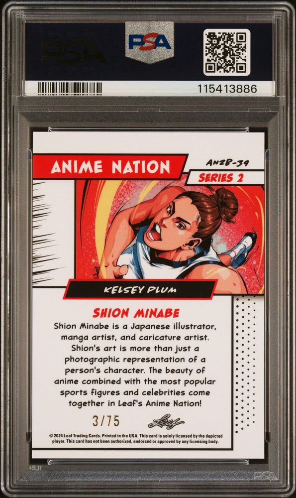 Graded 2024 Leaf Web Exclusives Kelsey Plum #39 Anime Nation Series 2 Blue /75 Basketball Card PSA 8 Near Mint (ONLINE ORDER ONLY)