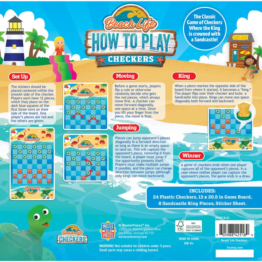 Beach Life Checkers Board Game