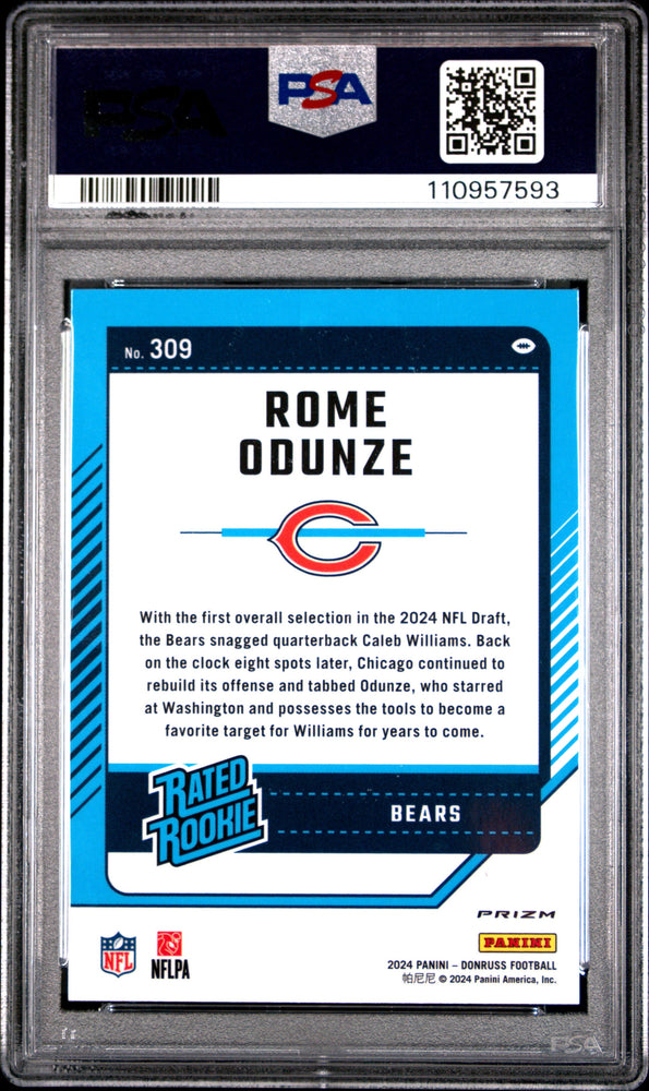 Graded 2024 Panini Donruss Rome Odunze #309 Optic Preview Pink Rookie RC Football Card PSA 10 Gem Mint (ONLINE ORDER ONLY)