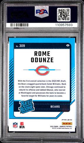 Graded 2024 Panini Donruss Rome Odunze #309 Optic Preview Pink Rookie RC Football Card PSA 10 Gem Mint (ONLINE ORDER ONLY)