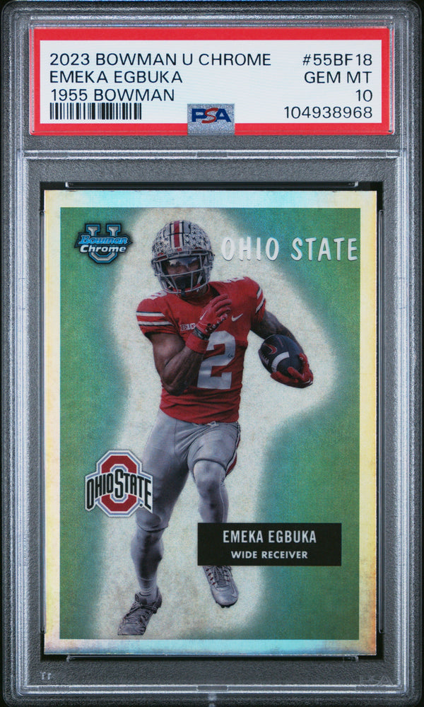 Graded 2023 Topps Bowman U Chrome Emeka Egbuka #55BF18 1955 Bowman Rookie RC Football Card PSA 10 Gem Mint (ONLINE ORDER ONLY)