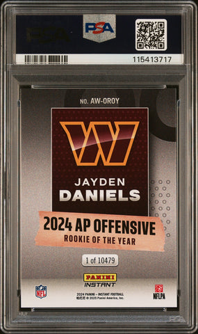 Graded 2024 Panini Instant NFL Jayden Daniels #OROY Award Winners Rookie RC Football Card PSA 9 Mint (ONLINE ORDER ONLY)