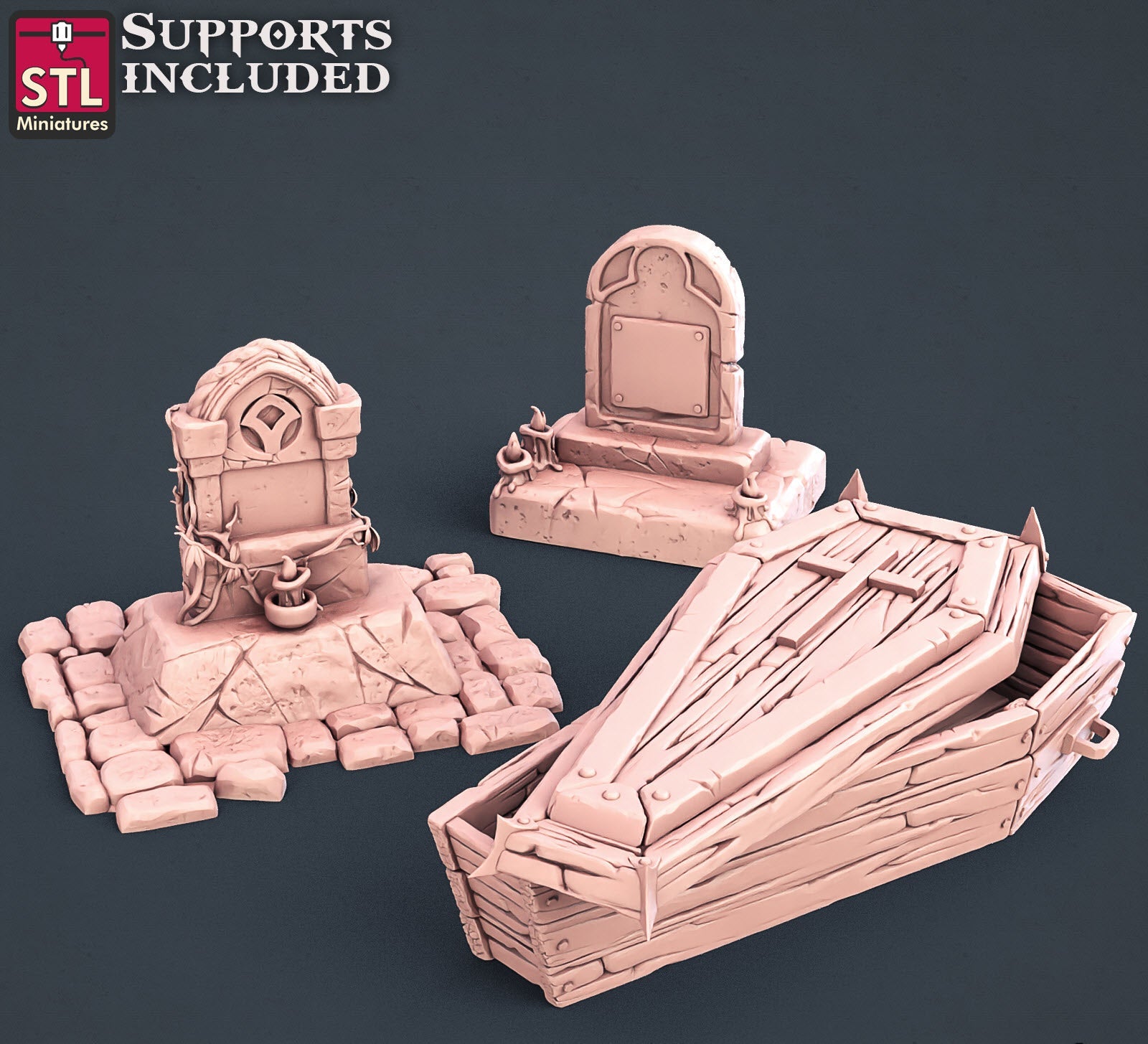 3D Printed STL Miniatures Coffins 28 - 32mm War Gaming D&D (Online Only)