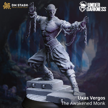 Uxas Vergos, The Awakened Monk (Male Drow Monk) (Online Order Only)