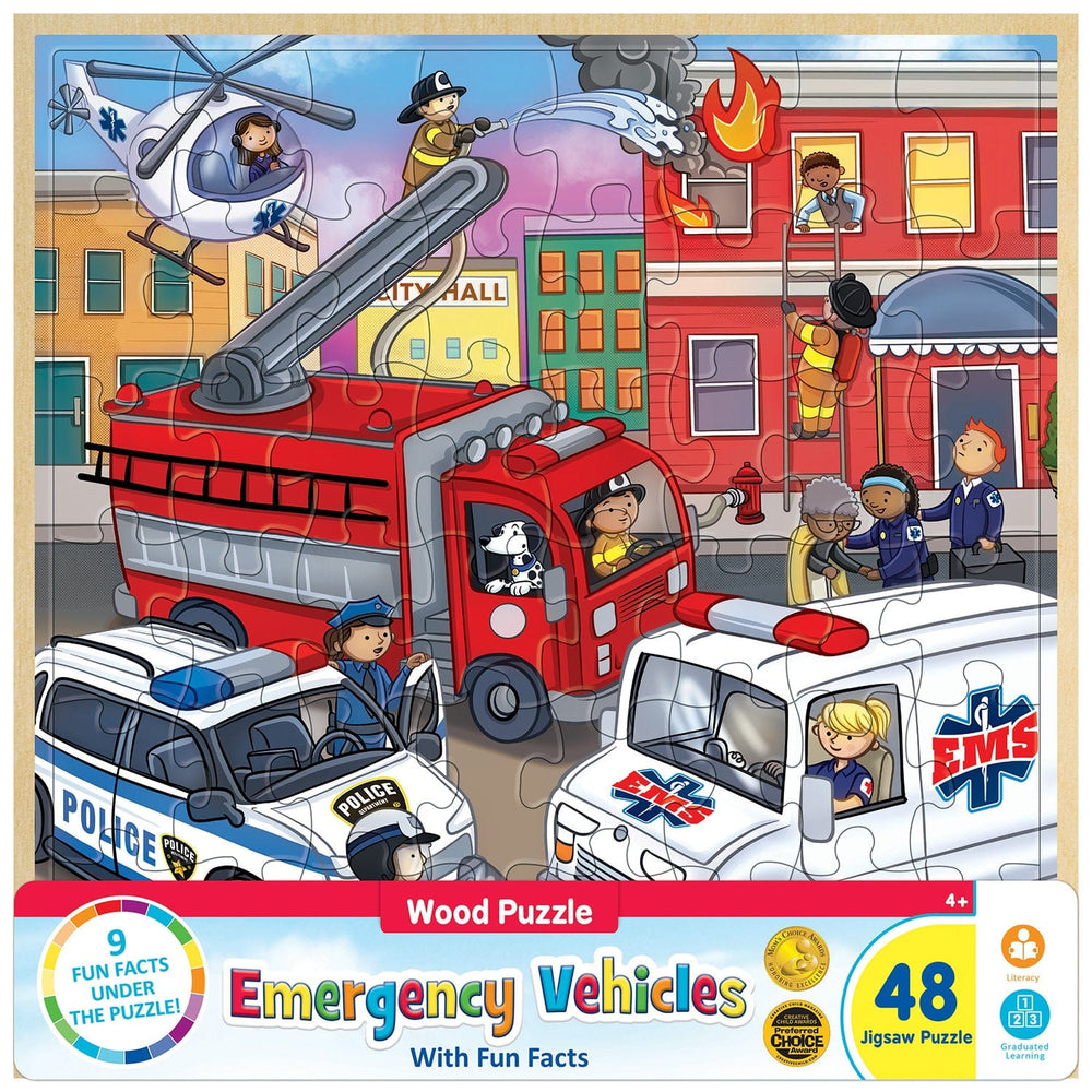 Wood Fun Facts - Emergency Vehicles 48 Piece Wood Jigsaw Puzzle (ONLINE ORDER ONLY)