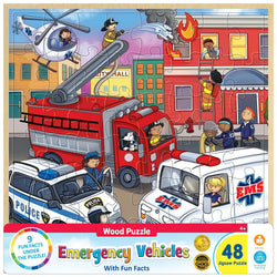 Wood Fun Facts - Emergency Vehicles 48 Piece Wood Jigsaw Puzzle (ONLINE ORDER ONLY)