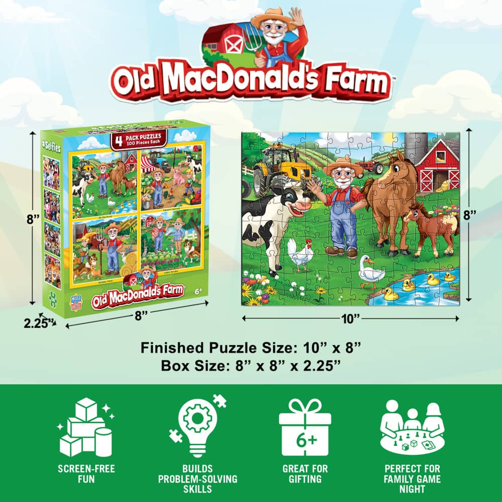 Old MacDonald's Farm 100 Piece Jigsaw Puzzles 4-Pack