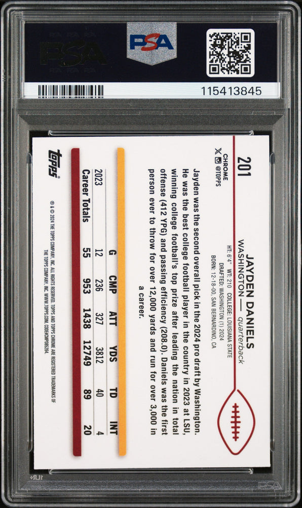 Graded 2024 Topps Chrome Jayden Daniels #201 Rookie RC Football Card PSA 8 Near Mint (ONLINE ORDER ONLY)