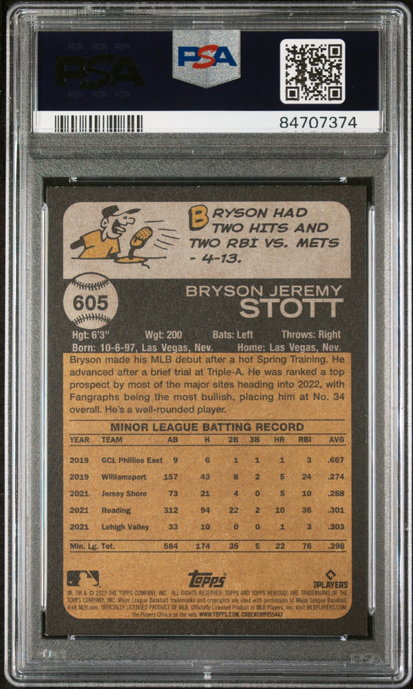 2022 TOPPS HERITAGE BRYSON STOTT  #605 - PSA 10 ROOKIE CARD (Online Order Only)