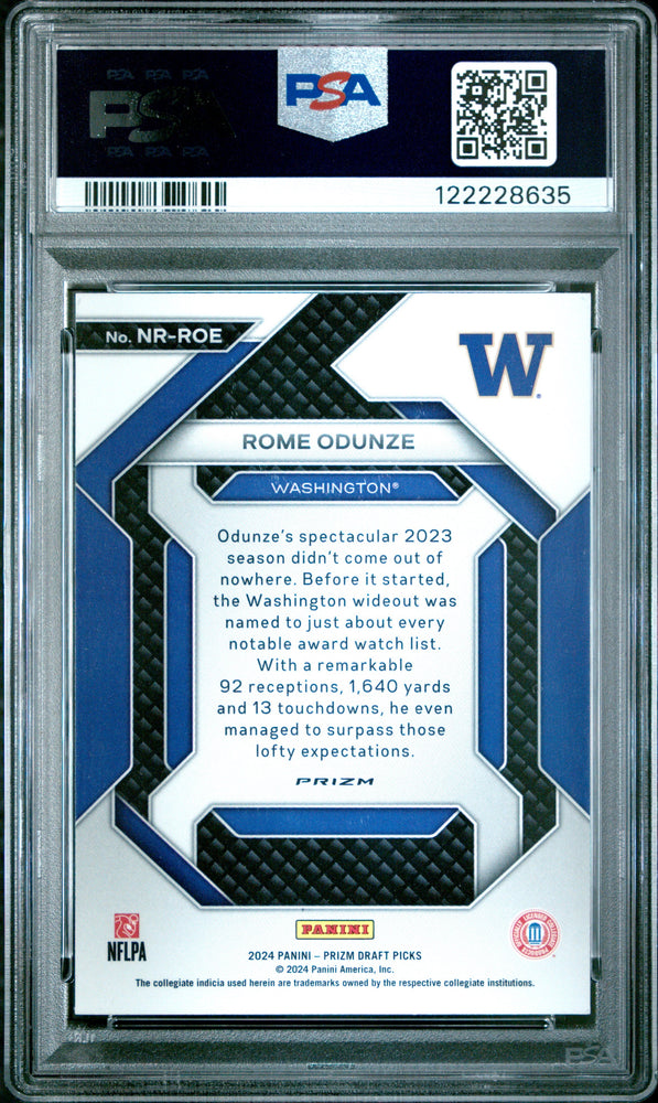 Graded 2024 Panini Prizm Draft Picks Rome Odunze #NRROE New Recruits Green Prizm Rookie RC Football Card PSA 8 Near Mint (ONLINE ORDER ONLY)