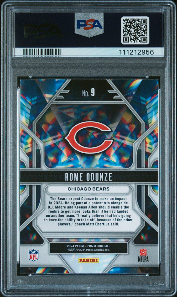 Graded 2024 Panini Prizm Rome Odunze #9 Prizmatic Rookie RC Football Card PSA 10 Gem Mint (ONLINE ORDER ONLY)