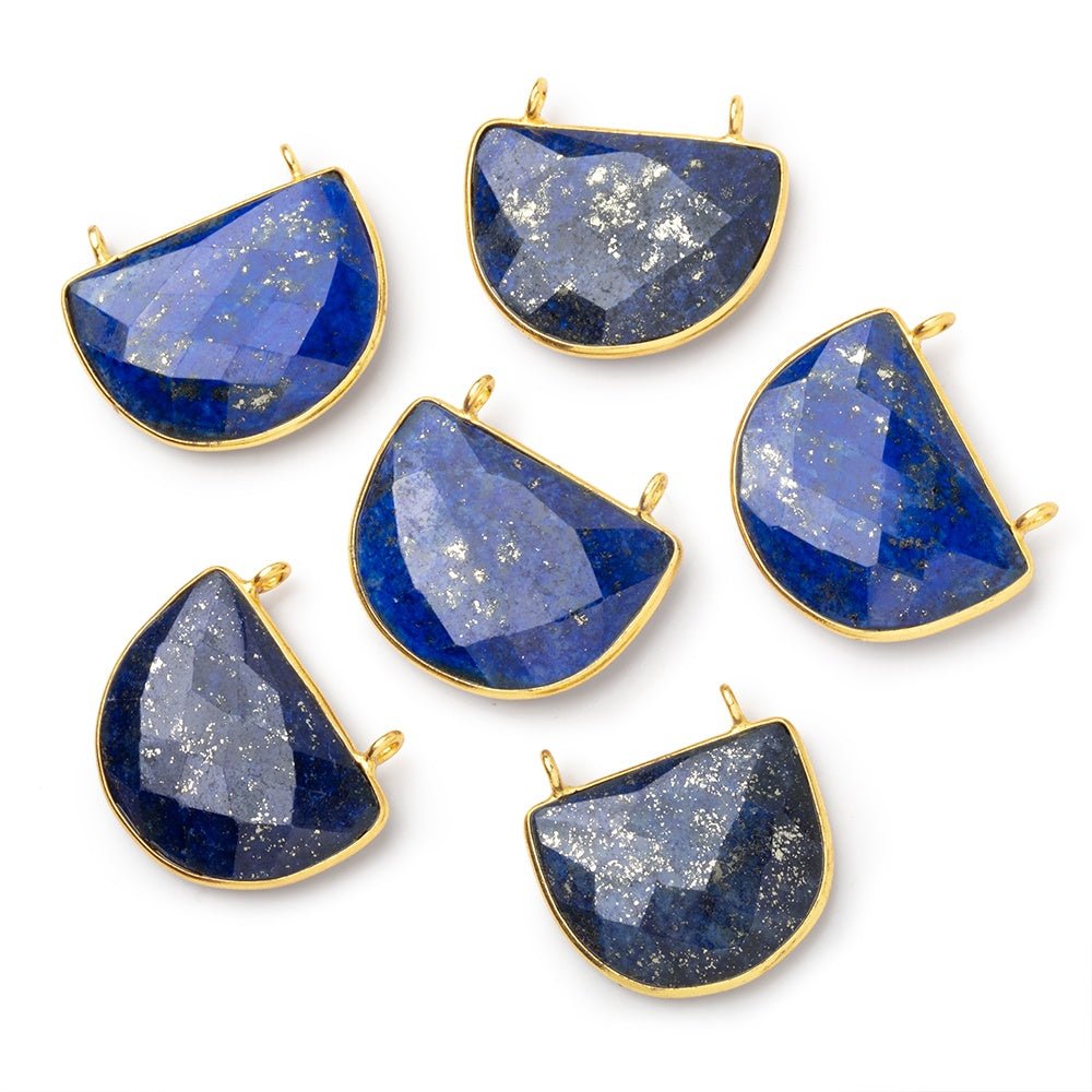 Vermeil Bezel Lapis Lazuli Faceted Half Moon Connector 1 piece (ONLINE ORDER ONLY)
