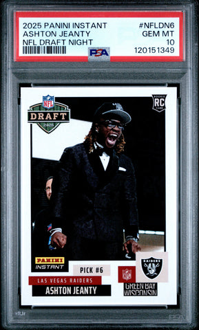 Graded 2025 Panini Instant Ashton Jeanty #NFLDN6 NFL Draft Night Rookie RC Football Card PSA 10 Gem Mint (ONLINE ORDER ONLY)