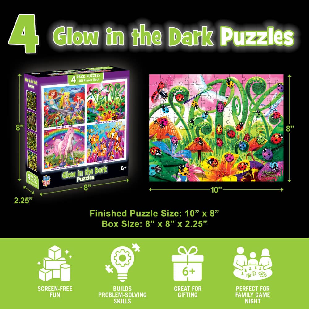 Glow in the Dark 100 Piece Jigsaw Puzzles - 4-Pack V1