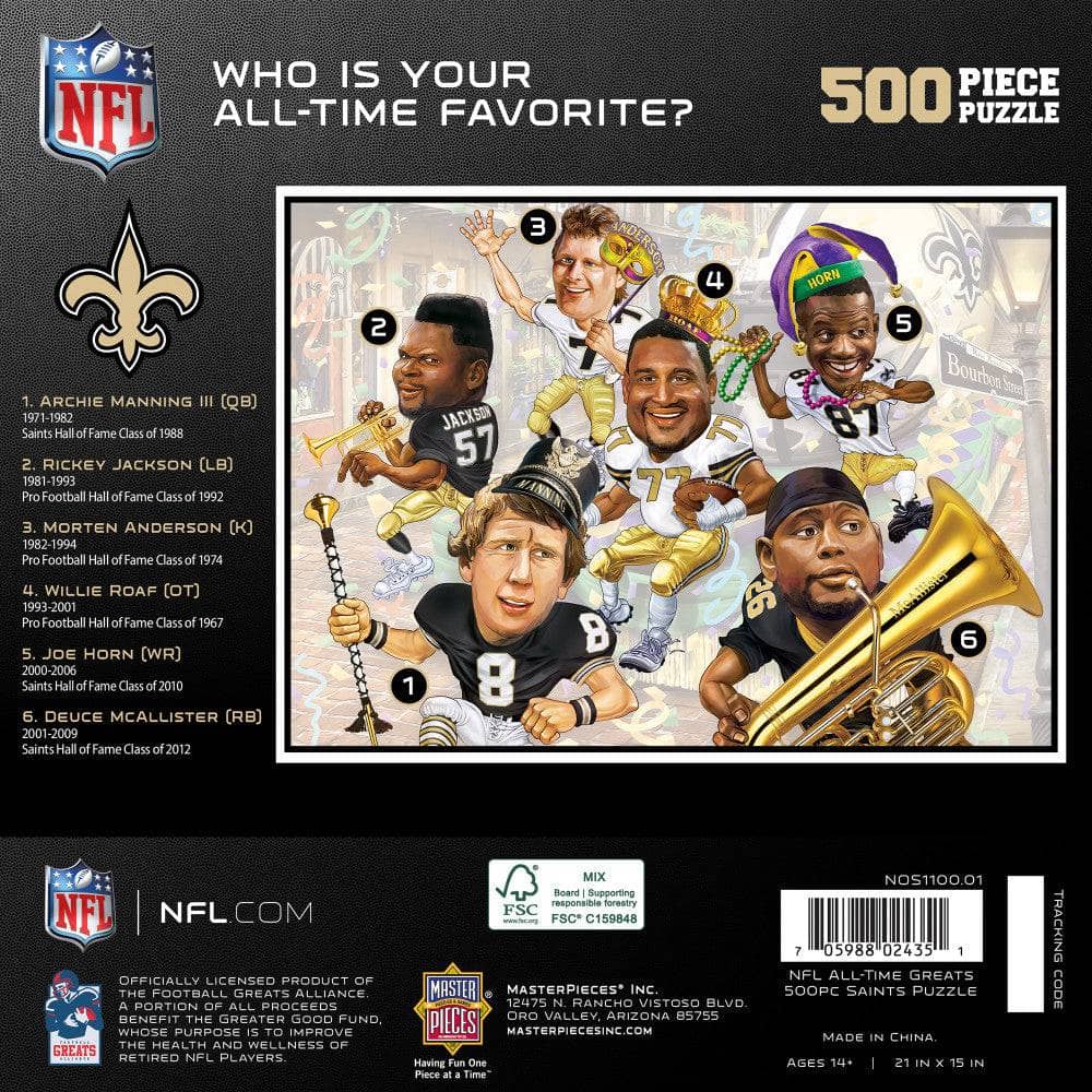 New Orleans Saints - All Time Greats 500 Piece Jigsaw Puzzle (ONLINE ORDER ONLY)